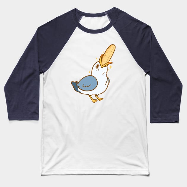 Seagull Eating Breadstick Baseball T-Shirt by iamlunasol